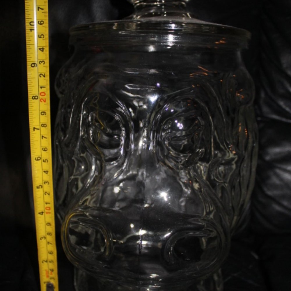 Vintage 70's Libbey Glass Hippo Cookie/Candy Jar W/Lid